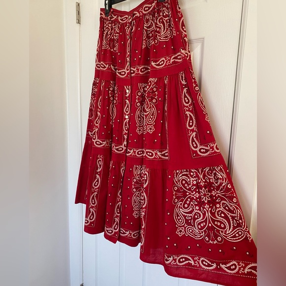 80s Laundry Red Paisley Maxi Skirt - Picture 1 of 11